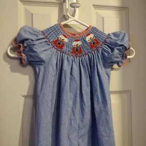 Smockadot Girls Blue Check Short Sleeve Smocked neck Bubblegum machine Pant R